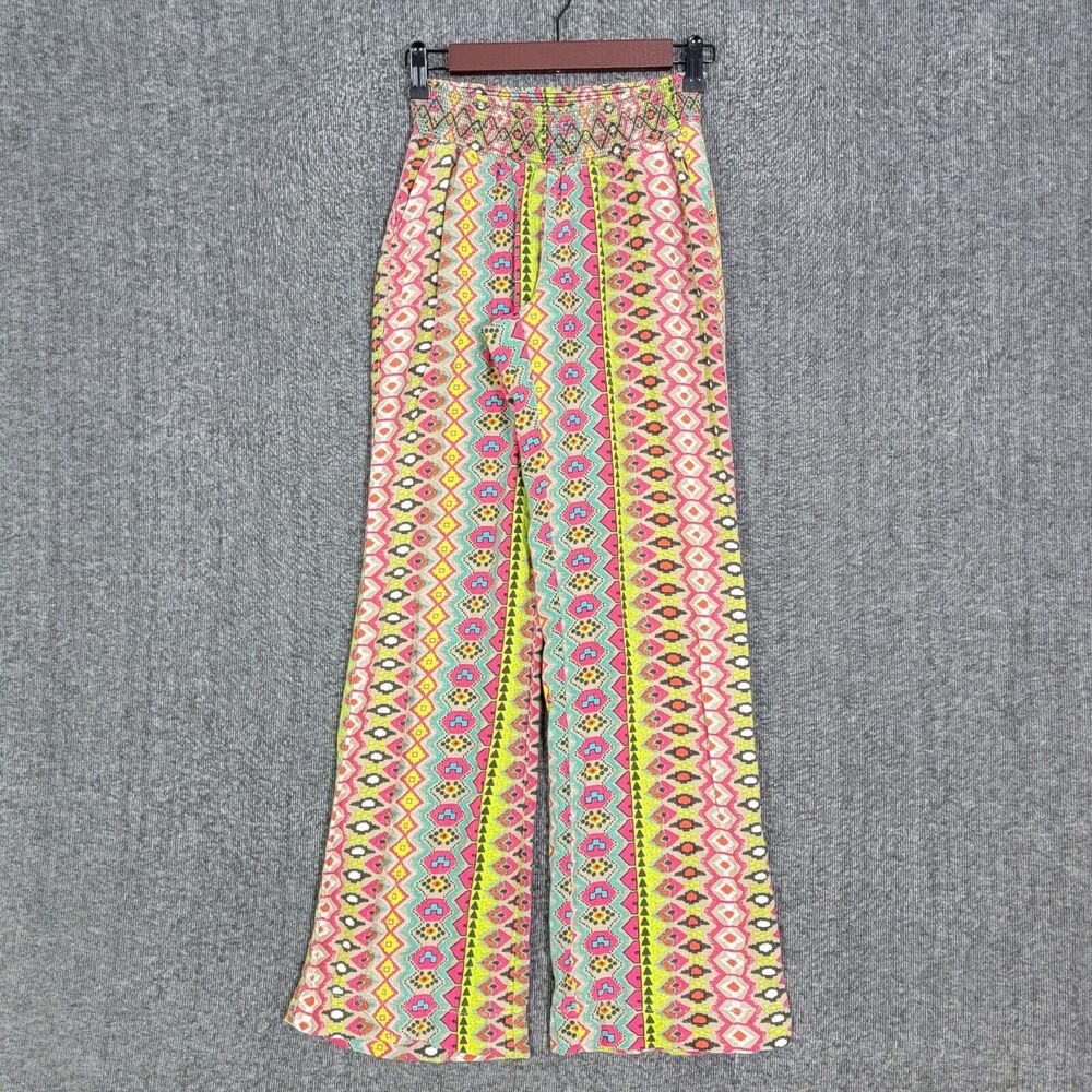Kiss & Cry Pants Womens Small Multi-Color Linen Blend Elastic Waist Boho Vibe